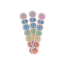 Load image into Gallery viewer, "Set of three Holographic Chakra Stickers on a white background," - Down to Earth.
