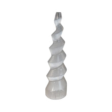 Load image into Gallery viewer, White six inch selenite spiral crystal t - Down to Earth.

