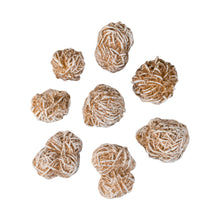 Load image into Gallery viewer, &quot;Top-down view of eight desert rose crystals, a form of selenite, against a white background,&quot; - Down to Earth.
