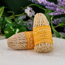 Load image into Gallery viewer, &quot;Two bundles of frankincense rope incense laid upon one another on a cream-colored sheet with a greenery background. This aromatherapy item is hand rolled in Nepal,&quot; - Down to Earth.
