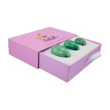 Load image into Gallery viewer, &quot;Left side of an open green aventurine yoni egg set. The eggs range from small to large and are used in Kegel exercises to strengthen the pelvic floor,&quot; - Down to Earth.
