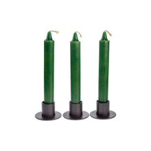 Load image into Gallery viewer, Front view of three green ritual candles sold by Down to Earth Co. These candles are unscented and have a burn time of about 2 hours each. - Down to Earth.
