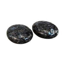 Load image into Gallery viewer, &quot;Side angle of two large larvikite palm stones against a white background,&quot; - Down to Earth.
