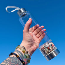Load image into Gallery viewer, &quot;Clear glass water bottle with mixed crystal chips in the bottom chamber,&quot; - Down to Earth.
