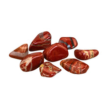 Load image into Gallery viewer, &quot;A pile of eight tumbled red jasper crystals against a white background,&quot; - Down to Earth.
