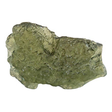Load image into Gallery viewer, "Raw 2.1g Moldavite crystal on a white background that is formed from a meteor collision with Earth nearly 15 million years ago," - Down to Earth.
