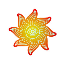 Load image into Gallery viewer, Picture of one sunburst eye sticker. These stickers are holographic. - Down to Earth.
