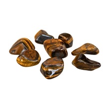 Load image into Gallery viewer, &quot;Side angle of tigers eye tumbled crystals on a white background,&quot; - Down to Earth.
