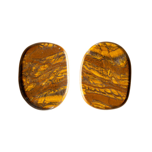 This is a picture of Tiger's Eye palm stones. Tiger's Eye is brown with a marbled effect. - Down to Earth.