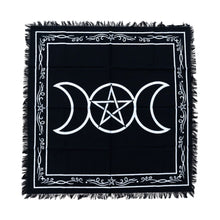 Load image into Gallery viewer, "Black and white Triple Moon Altar Cloth on a white background," - Down to Earth.
