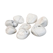 Load image into Gallery viewer, &quot;Side angle of eight pieces of tumbled white howlite against a white background,&quot; - Down to Earth.
