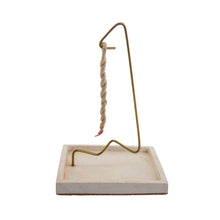 Load image into Gallery viewer, "White Square Rope Incense Burner with a rope incense hanging from the metal hook on a white background," - Down to Earth.
